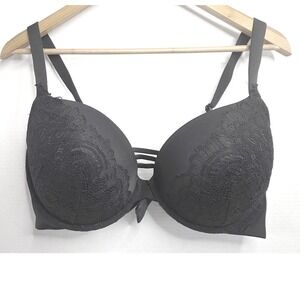 Soma Stunning Push Up Bra Black Lace Strappy Cage Center 40DD Underwire Padded